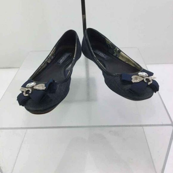 Coach Designer Caper Navy Denim Embellished Bow Slip-On Ballet Flats Size 8 - Picture 2 of 5